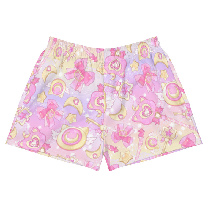 Magical Girl kawaii athletic shorts in pink with gem hearts and star wands