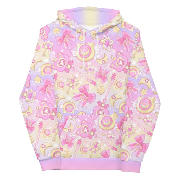 Magical Girl kawaii hoodie in pink or purple with gem hearts and star wands