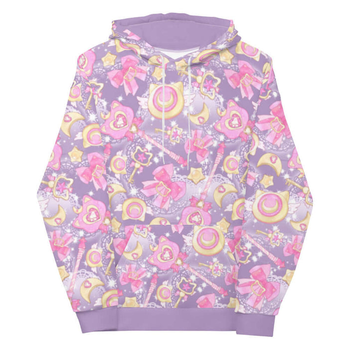 Pink or purple Magical Girl kawaii hoodie with ribbon bows and golden stars