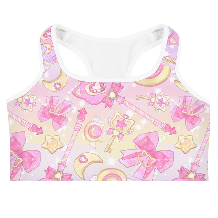 Magical Girl kawaii sports bra in pink with gem hearts and star wands