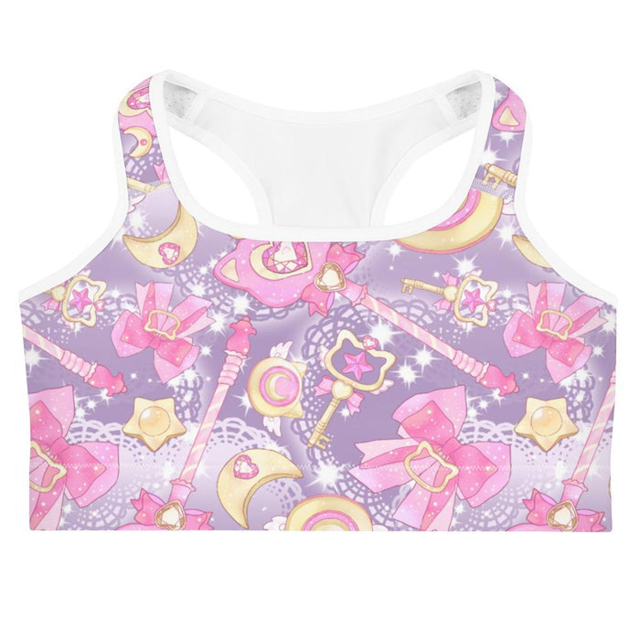 Pink or purple Magical Girl kawaii sports bra with ribbon bows and golden stars