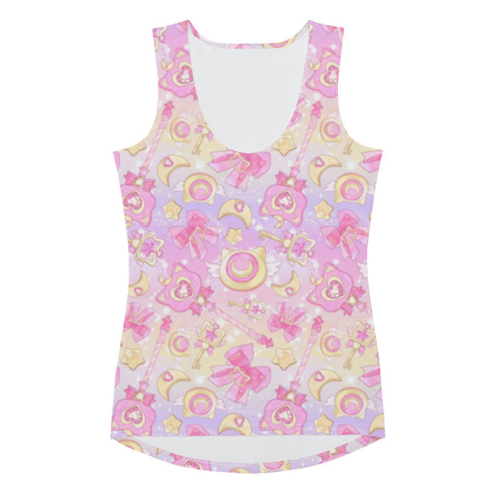 Magical Girl kawaii tank top in pink with gem hearts and star wands