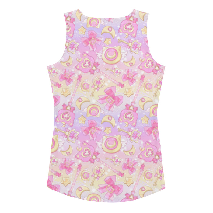 Magical Girl kawaii tank top in pink featuring neko compacts and crescent moons