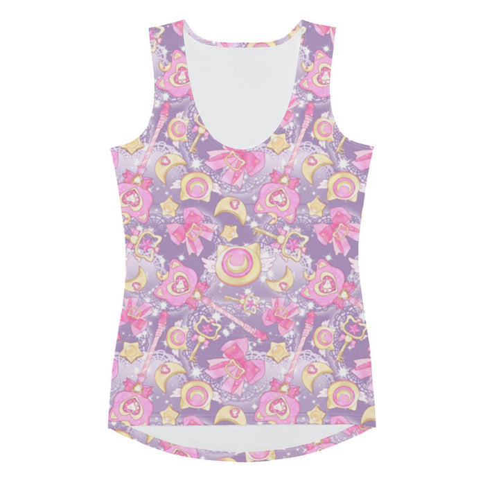Pink Magical Girl kawaii tank top with ribbon bows and golden stars