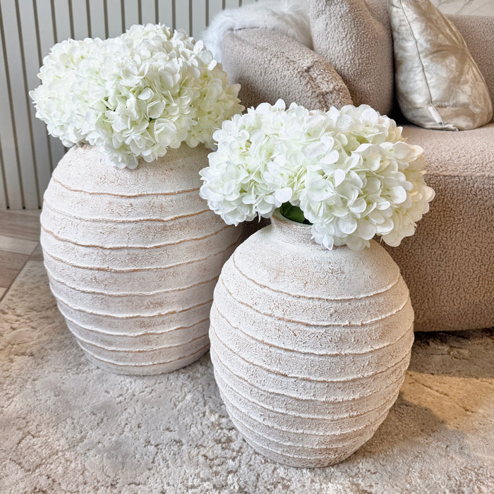 Marella Medium Distressed White Wash Decorative Ribbed Vase Accessories