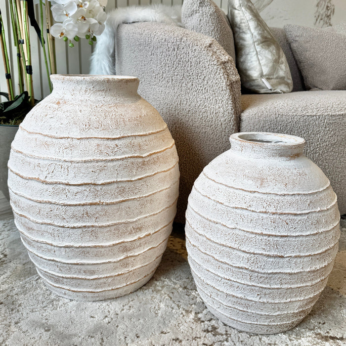 Marella Medium Distressed White Wash Decorative Ribbed Vase Accessories