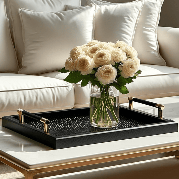 Margo Luxury Black Textured Tray with Gold Handles Accessories