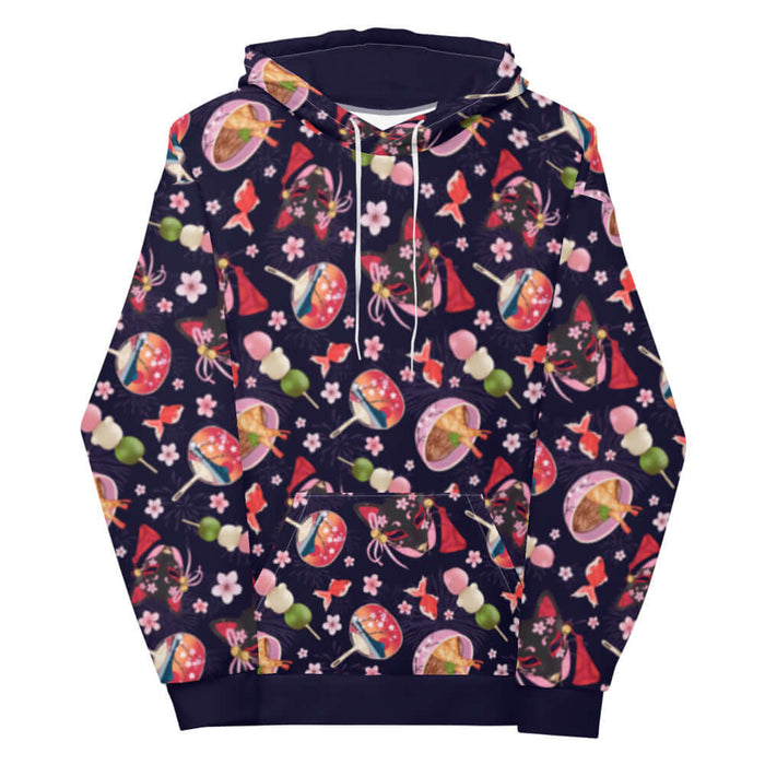 Matsuri kawaii hoodie with faint fireworks and kitsune masks