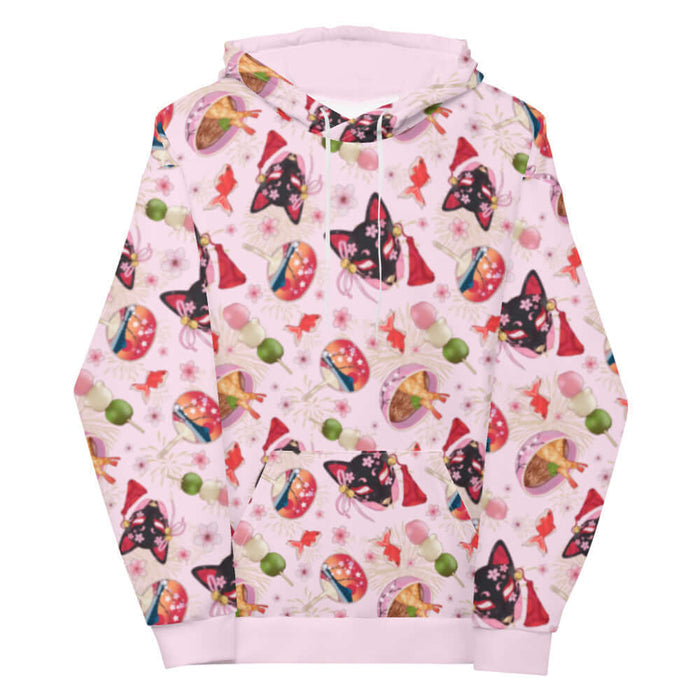 Matsuri kawaii hoodie with uchiwa fans and tricolor dango