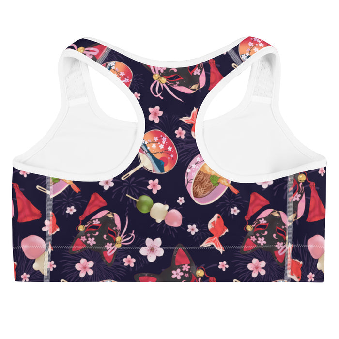 Matsuri kawaii sports bra with hanami dango and sakura petals