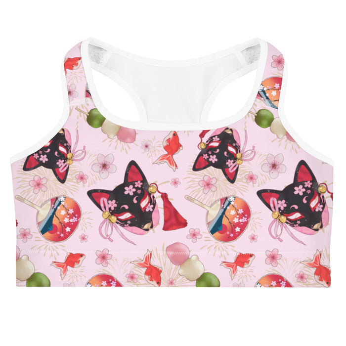 Matsuri kawaii sports bra with paper fans and hanami dango