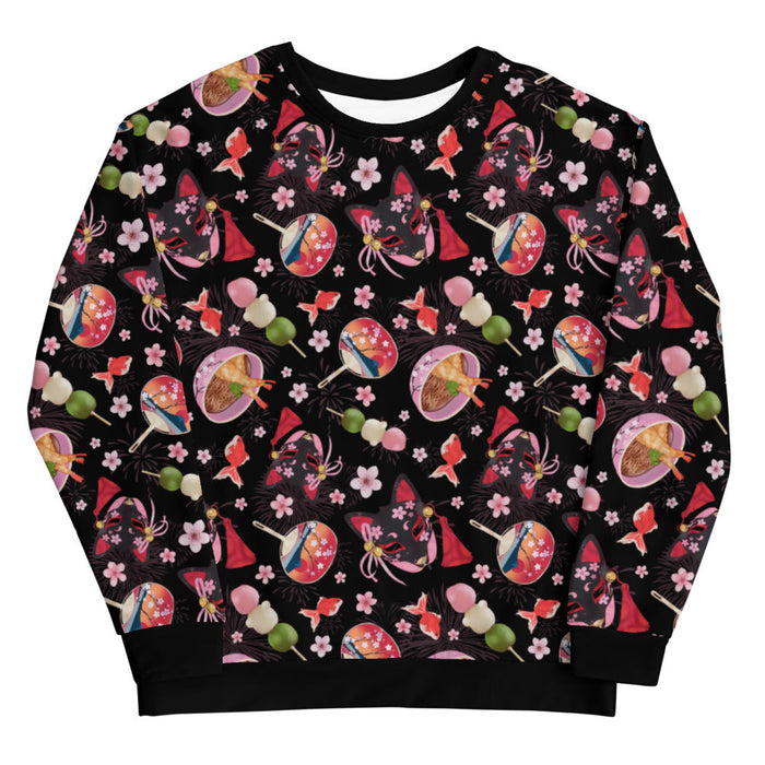 Matsuri kawaii sweatshirt with red goldfish and cherry blossoms