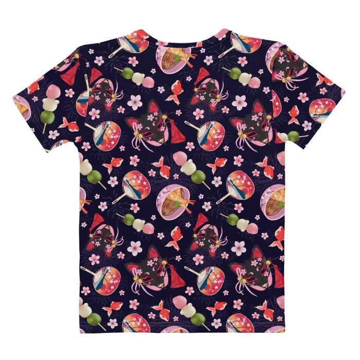 Matsuri kawaii t-shirt with hanami dango and sakura petals