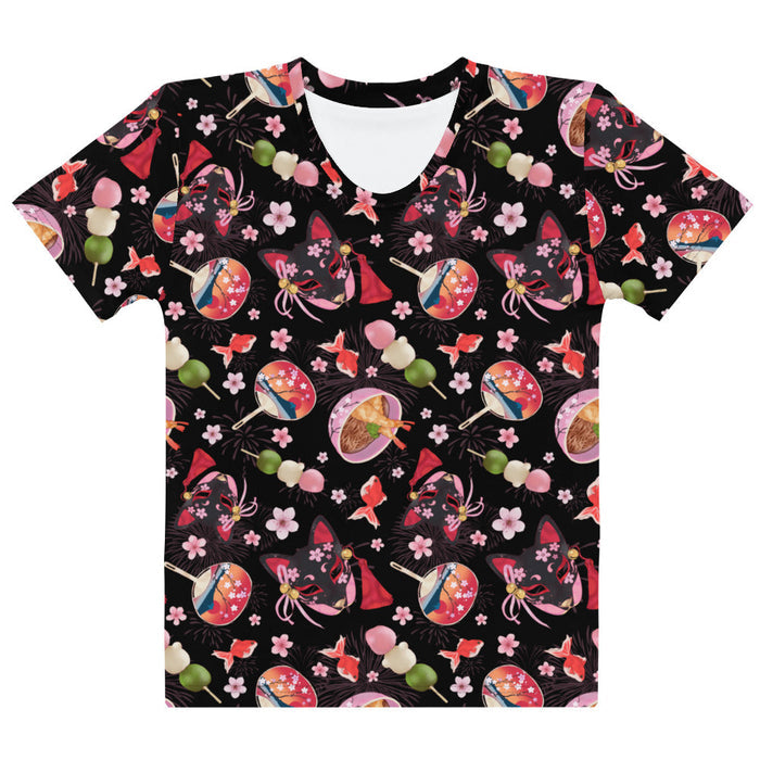 Matsuri kawaii t-shirt with red goldfish and cherry blossoms