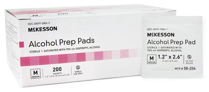 McKesson Alcohol Prep Pad, Sterile, Medium, 1.2" x 2.6" - 58-204 - LL Medico
