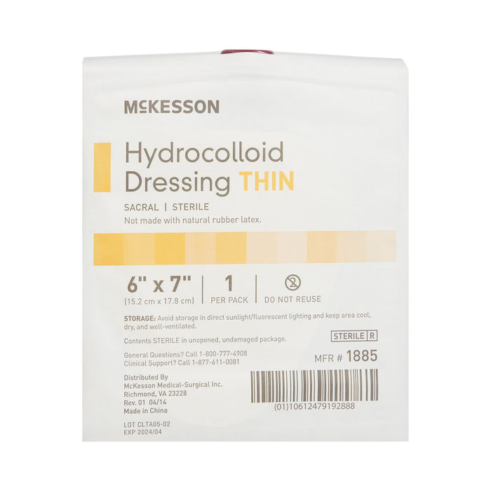 McKesson Hydrocolloid Dressing Thin with Film Backing, Sterile, Sacral, 6" x 7" - 1885-Single - LL Medico