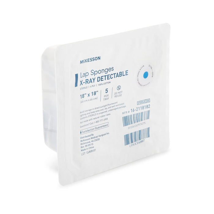 McKesson Lap Sponges X-Ray Detectable Sterile 4 Ply 100% Cotton, 18" x 18" - 16-2118182 - LL Medico