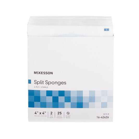 McKesson IV/Drain Split Dressing, 4 x 4 Inch, 6-Ply