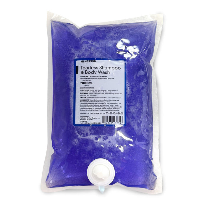 McKesson Tearless Shampoo & Body Wash Dispenser Refill Bag, Lavender, 2000 mL, Case of 1 - 53-29006-2000-Case - LL Medico