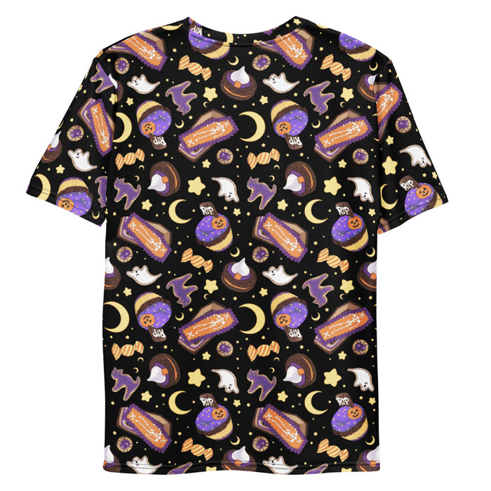 Halloween Treat alternative men's t-shirt in black with black cats and golden stars