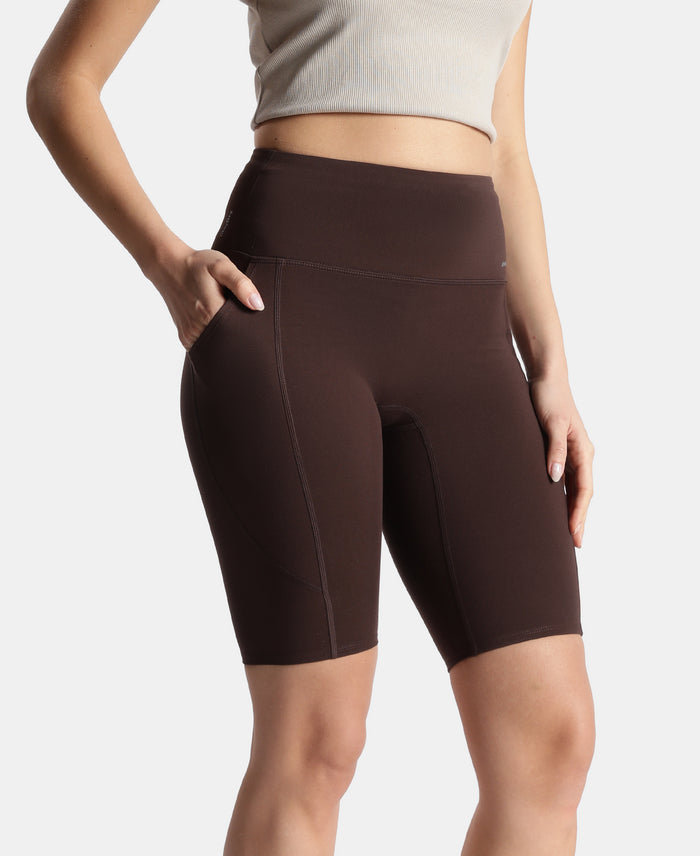 Microfiber Elastane Stretch Slim Fit Shorts with Side Pockets - Coffee