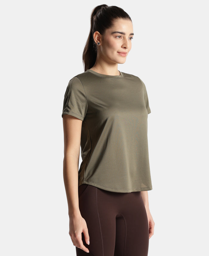 Microfiber Fabric Regular Fit Half Sleeve Breathable Mesh T-Shirt - Earth