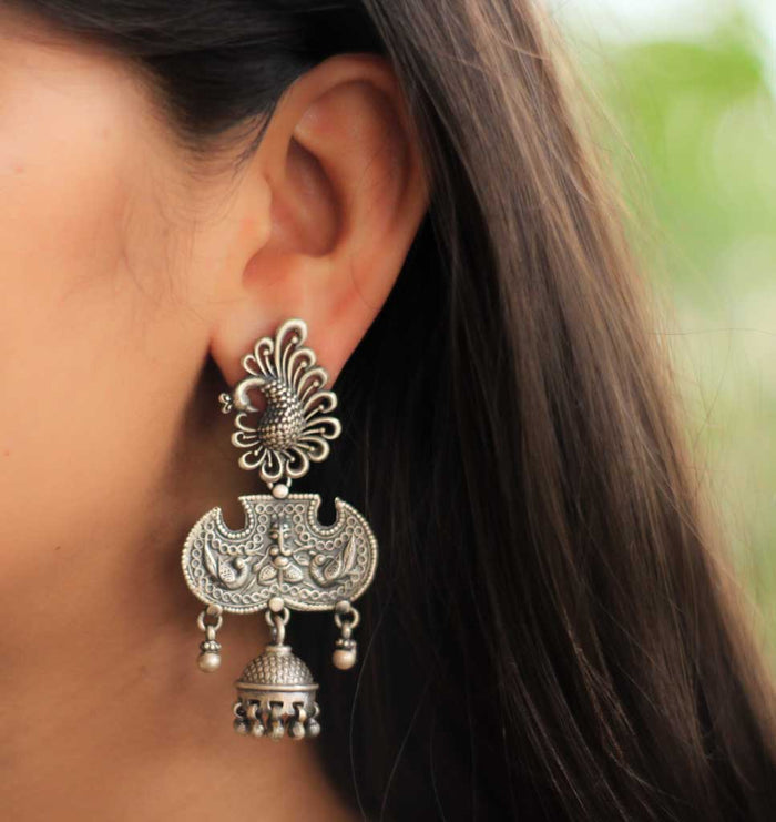 Moh Peacock Motif 3 Layered Quirky Jhumkis