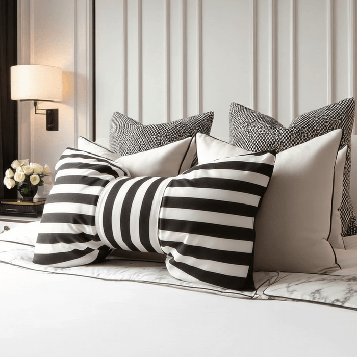 Mollie Monochrome Striped Bow Cushion Textiles