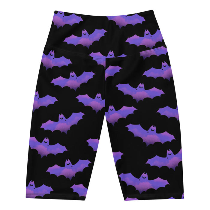 Morrigan alternative biker shorts in lavender with painterly bats and tiny crescent moons