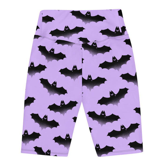 Morrigan alternative biker shorts in lavender with bats and crescent moons