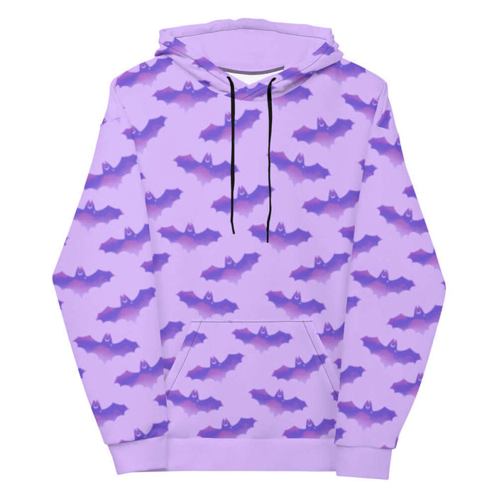 Morrigan gothic hoodie in lavender with watercolor bats and crescent moons
