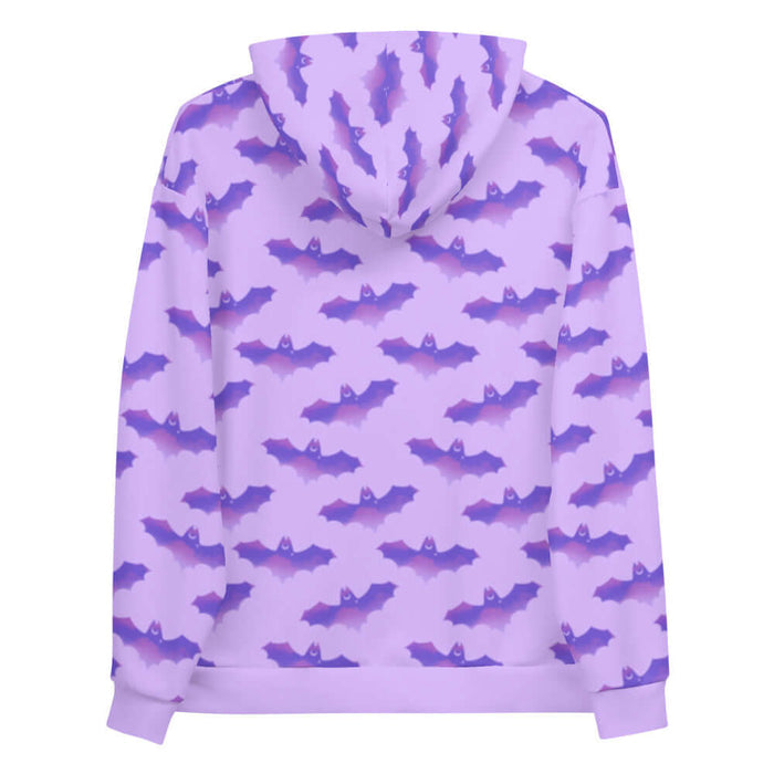 Morrigan pastel-goth hoodie in lavender with bat print and pastel clouds