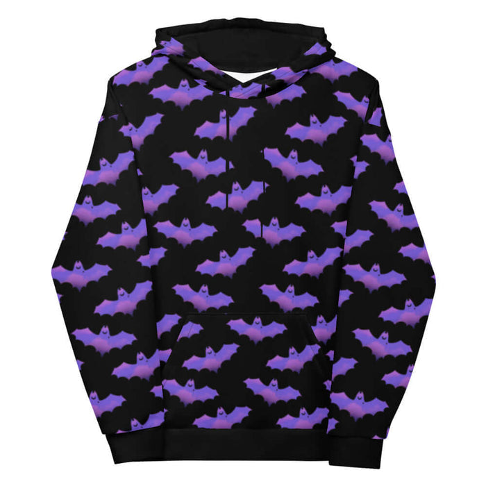 Morrigan alternative hoodie in lavender with painterly bats and tiny crescent moons