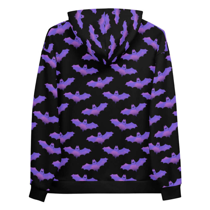 Morrigan gothic hoodie in lavender with dusky bats and soft clouds