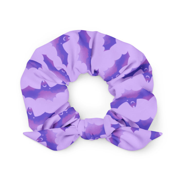 Morrigan gothic scrunchie in lavender with watercolor bats and crescent moons