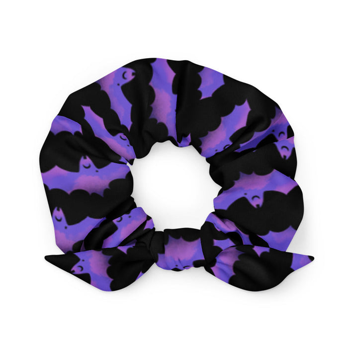 Morrigan alternative scrunchie in lavender with painterly bats and tiny crescent moons