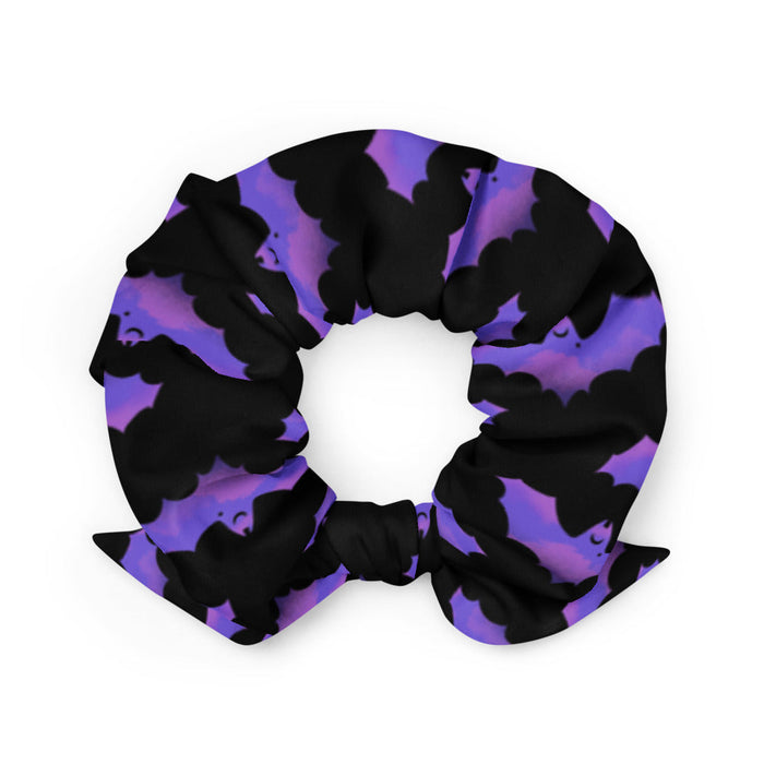 Morrigan gothic scrunchie in lavender with dusky bats and soft clouds