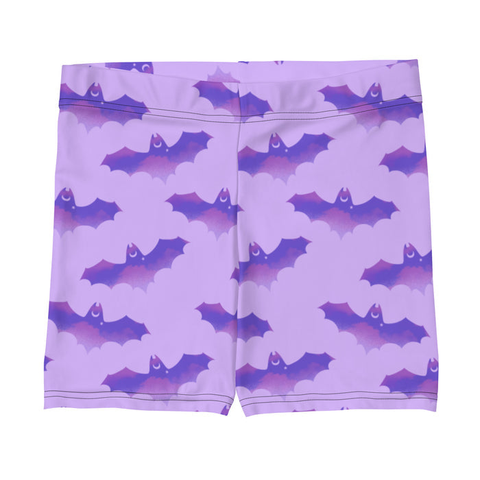 Morrigan gothic shorts in lavender with watercolor bats and crescent moons
