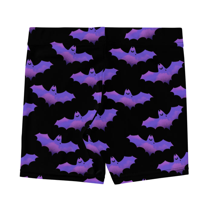 Morrigan gothic shorts in lavender with dusky bats and soft clouds