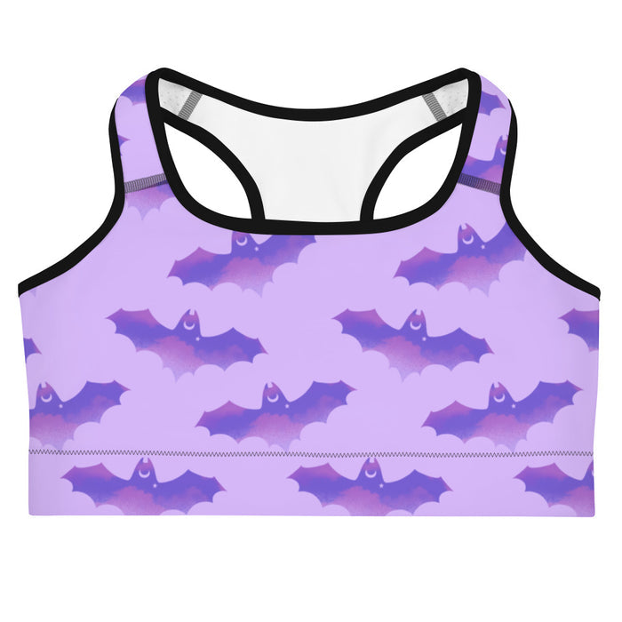 Morrigan gothic sports bra in lavender with watercolor bats and crescent moons