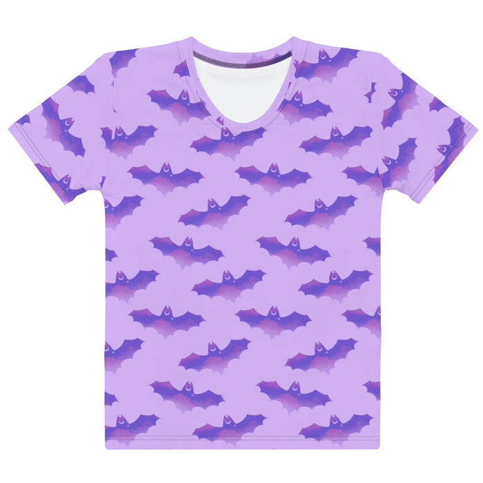 Morrigan gothic tee in lavender with watercolor bats and crescent moons