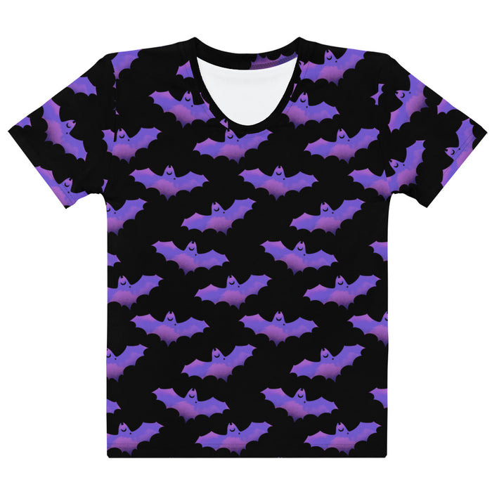 Morrigan alternative tee in lavender with painterly bats and tiny crescent moons