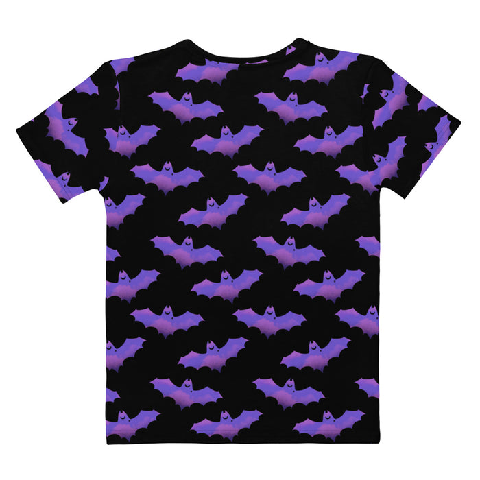 Morrigan gothic tee in lavender with dusky bats and soft clouds