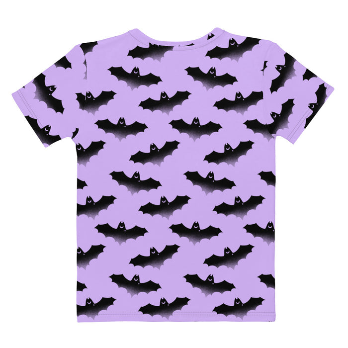 Morrigan alternative tee in lavender with bats and crescent moons