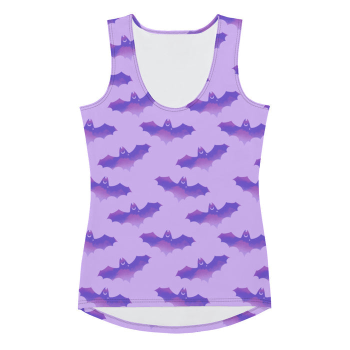 Morrigan gothic tank top in lavender with watercolor bats and crescent moons