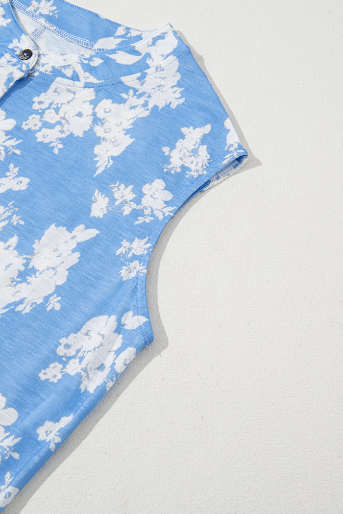 Myosotis Floral Print Half Button Wide Leg Relaxed Sleeveless Jumpsuit 🇺🇸