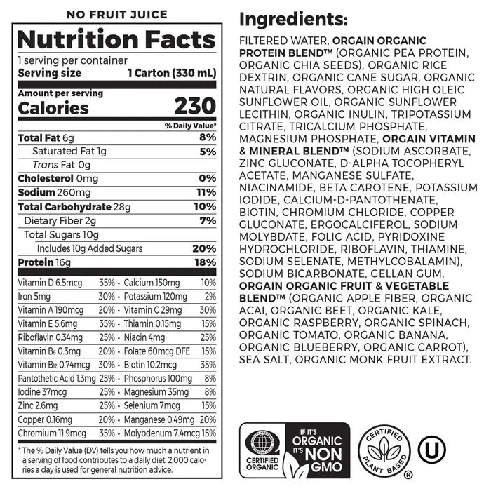 Orgain Organic Vegan Plant Based Nutritional Shake, Vanilla, CS/12 - 851770003223 - LL Medico