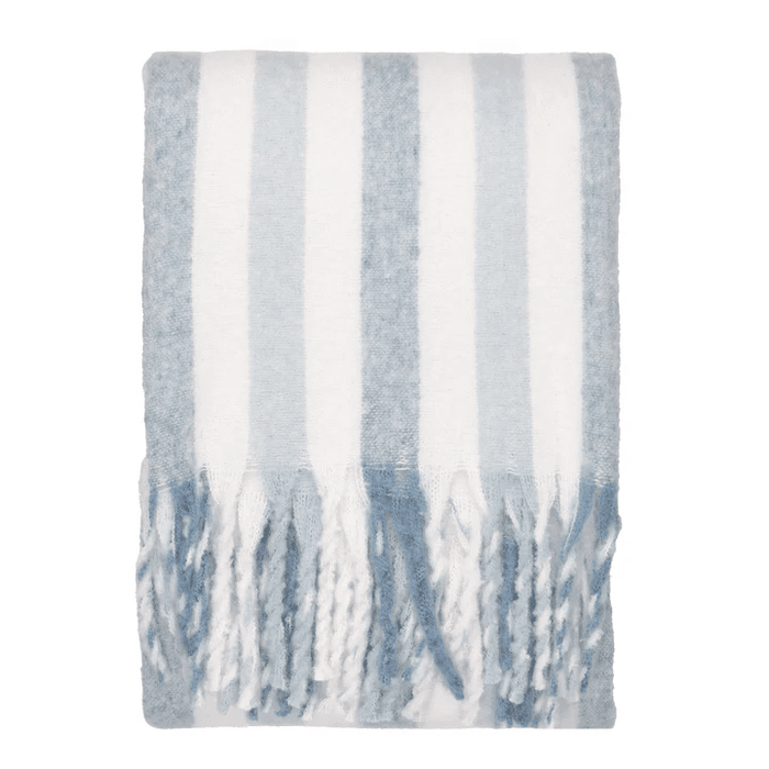 Ottilie Blue & White Striped Tasseled Throw Textiles