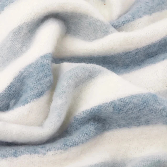 Ottilie Blue & White Striped Tasseled Throw Textiles