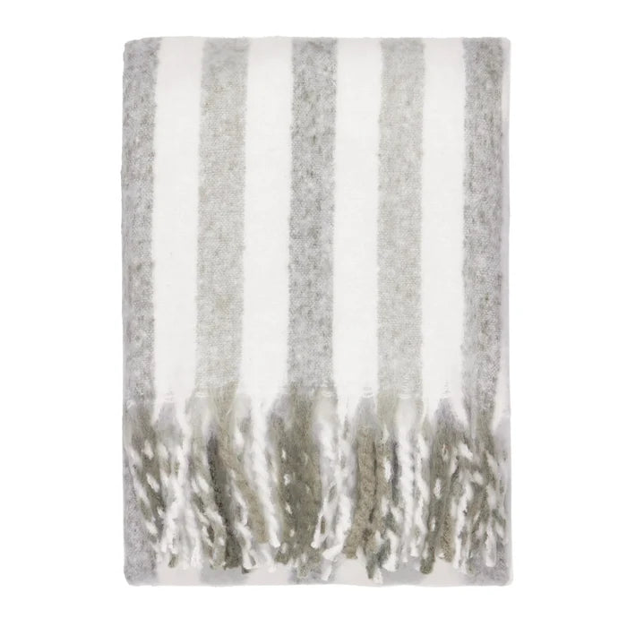 Ottilie Grey & White Striped Tasseled Throw Textiles
